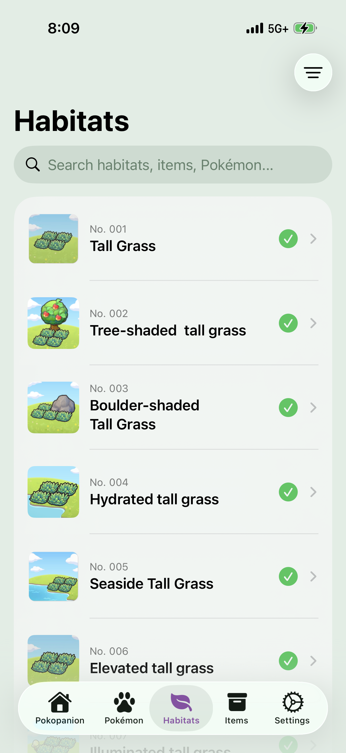 Habitats browser screenshot