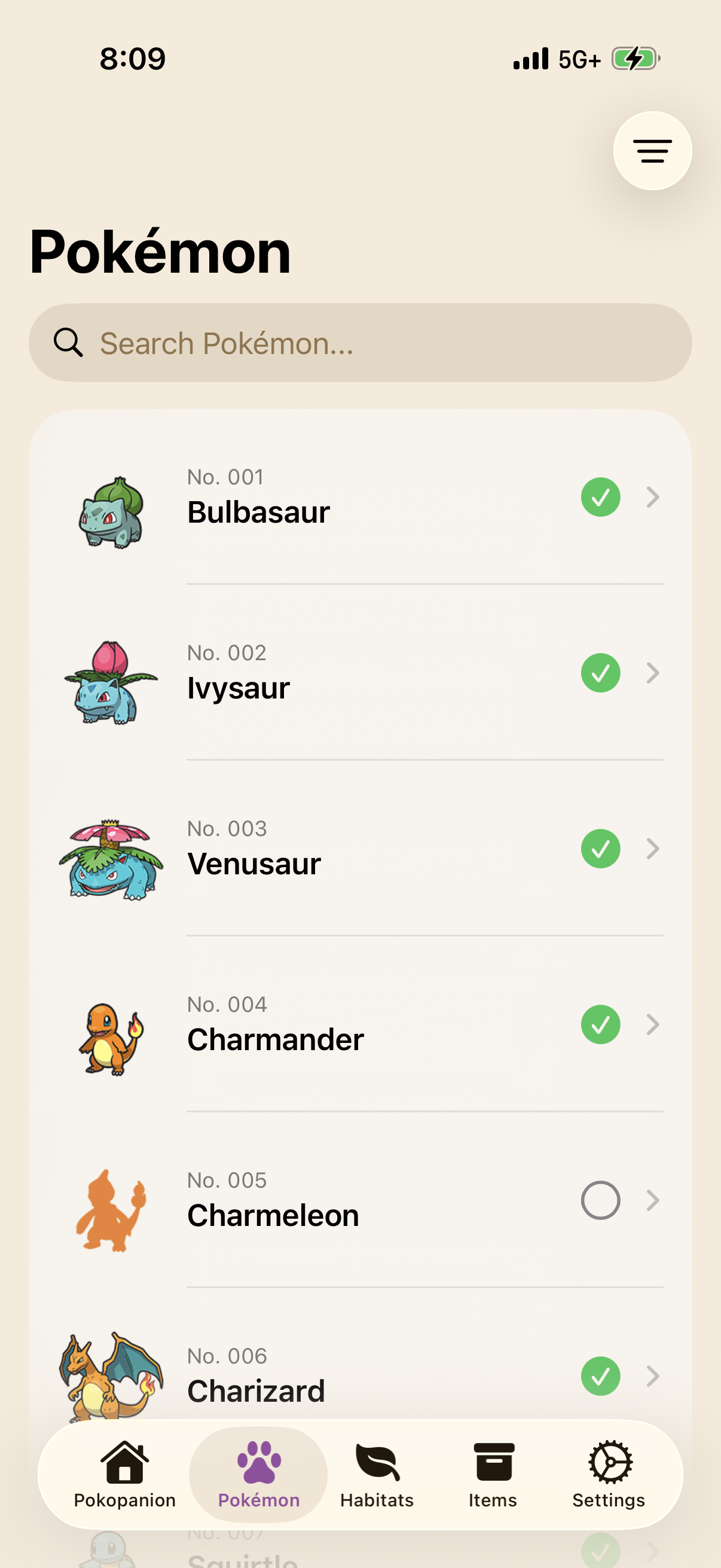 Pokemon browser screenshot
